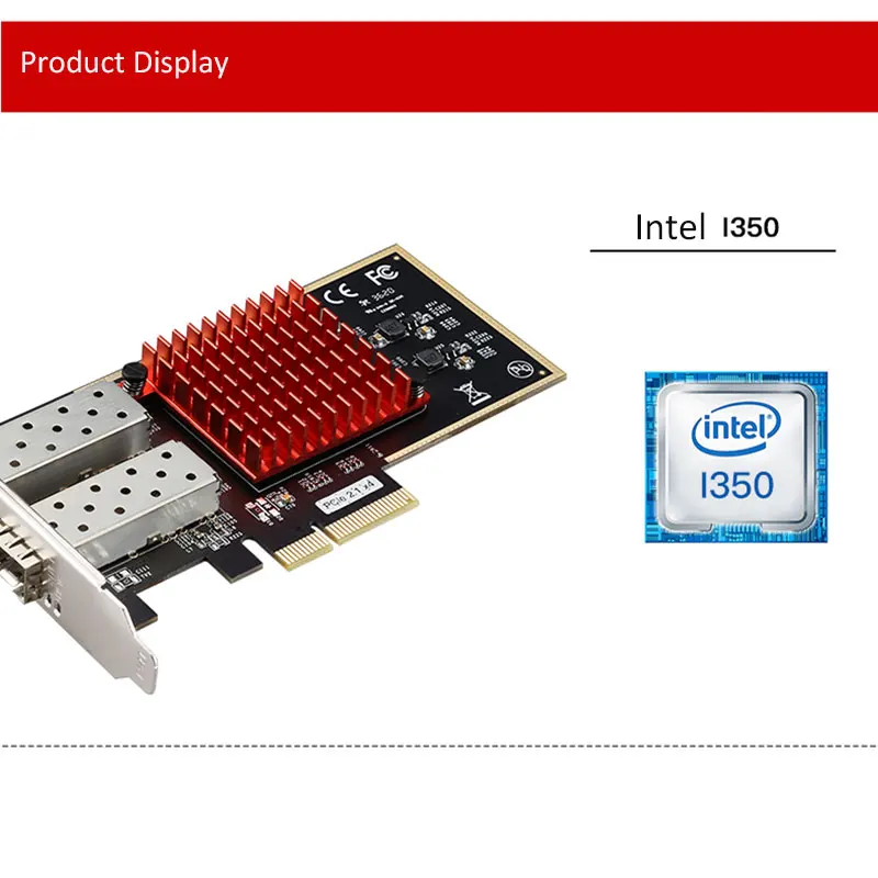 PCI-E2.1 X4 Intel 350 Chipset Server card Dual Ports 1G Fiber Card SPF Interface 10/100/1000Mbps Transmission Rate