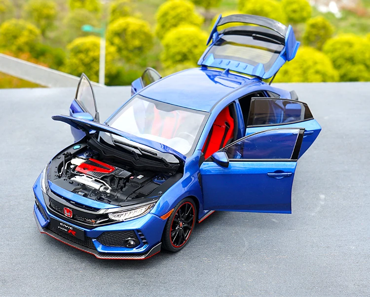 Alloy red/blue toy car model for 1/18 LCD Honda Civic TYPE R FK8 2017 Japanese red sports car scale model miniature