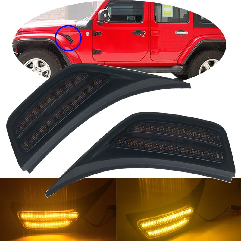 

2Pcs LED Front Fender Side Marker Light Turn Signal Lamp for J eep W rangler JL 2018 2019 Auto Replacement Parts