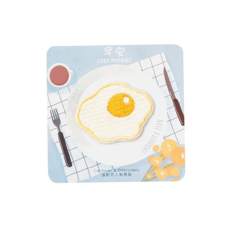 AHYONNIEX Embroidery Morning Breakfast Food Egg Bread Patches For DIY Clothing Iron on Patch with Hot Melt Glue on The Back