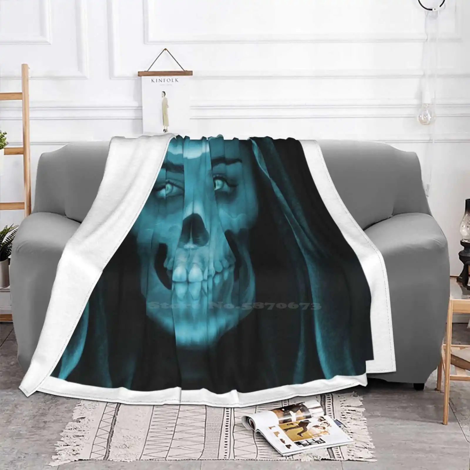 X Ray Image Of Woman Skull Trend Style Funny Fashion Soft Throw Blanket Halloween Halloween Zombie Undead Horror Bone Denture