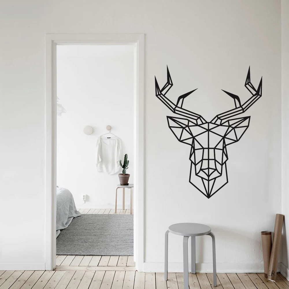 Large Geometric Deer Head Vinyl Wall Sticker DIY Animal Art Decal Removable Christmas Elk Decoration Home Decor