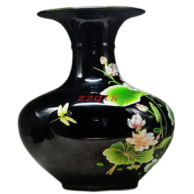 

Black & Elegance Porcelain China Old Hand Painting Lotus Vase,Beautiful