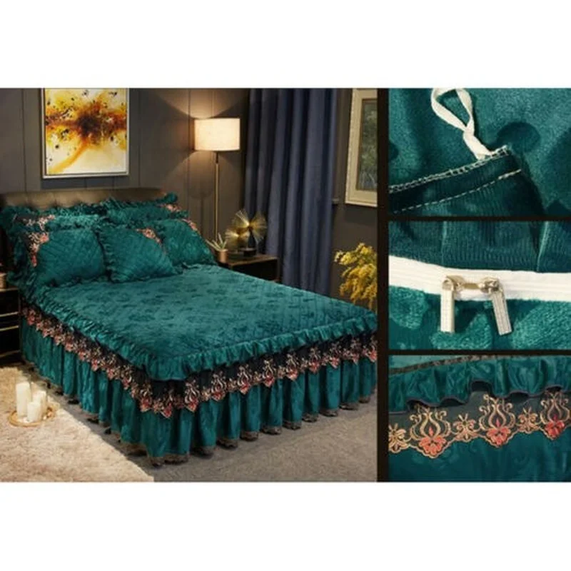 Green Flannel Coral Fleece Bedding Set Duvet Cover Bed Sheet Sets Four-piece New