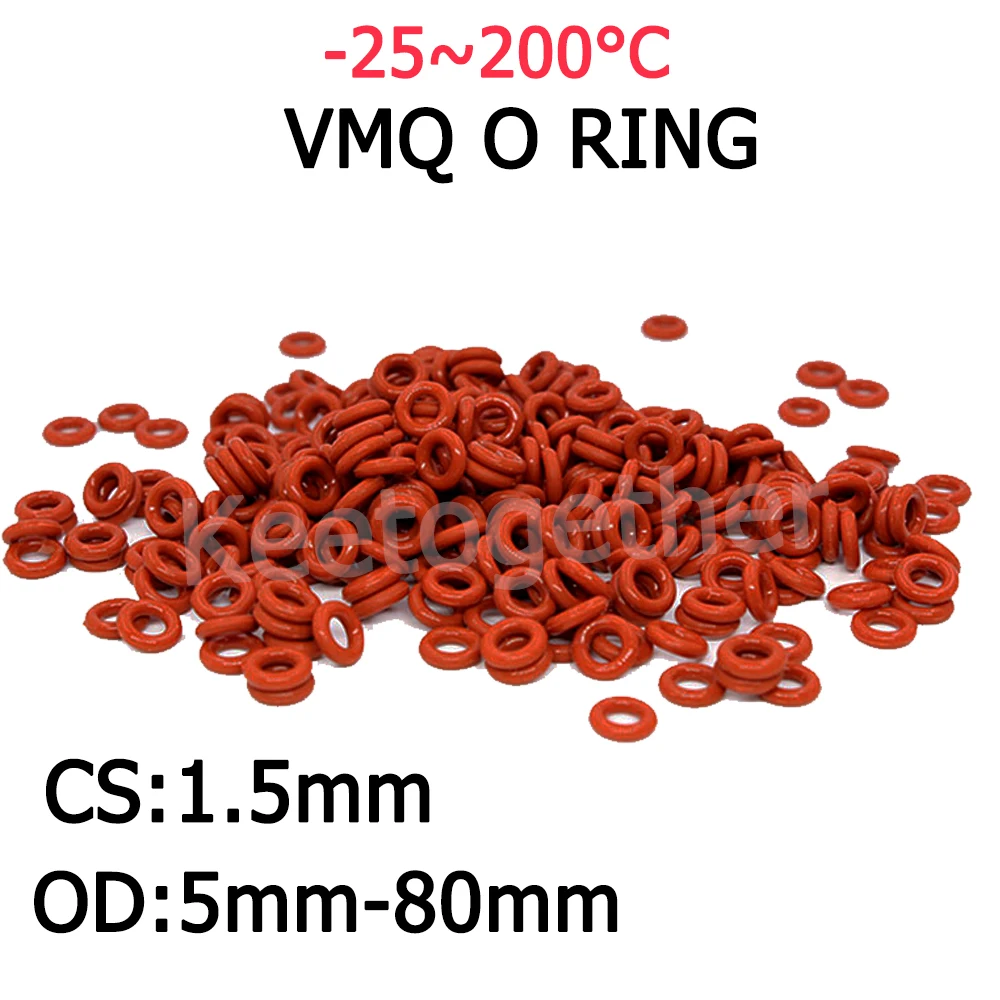 Red Silicone Ring Gasket  VMQ O   Food Grade Rubber CS 1mm OD 5 ~ 80mm  Insulated Waterproof Washer  Non-toxic