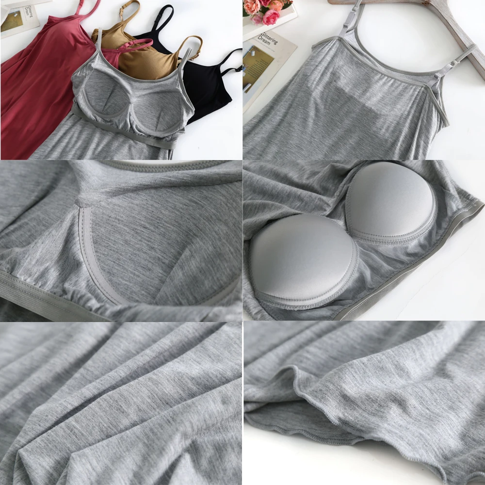 Sexy Sling Nightdress Women Short Slim Dress Female Modal Viscose Sleepwear Bra Padded Soft Camisole Sling Nightwear Nightgowns