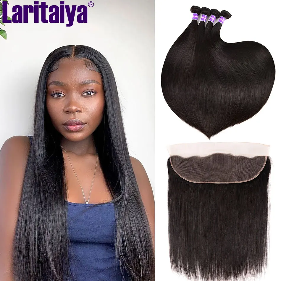 Malaysian Straight Hair Bundles With Closure 100% Human Hair 2/3/4 Bundles With Frontal Transparent Lace Frontal With Bundles