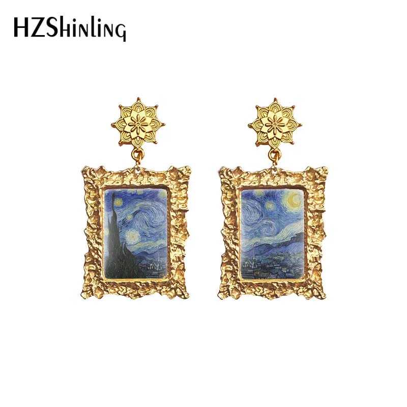 World Paintings Girl with pearl earring Mona Lisa Starry Night Antique Plated Drop Earrings Jewelry view 4