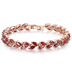 MxGxFam Rose Gold Color Full CZ Red Olive Leaves Bracelets For Women 17  cm / 19 cm AAA+ Cubic Zircon