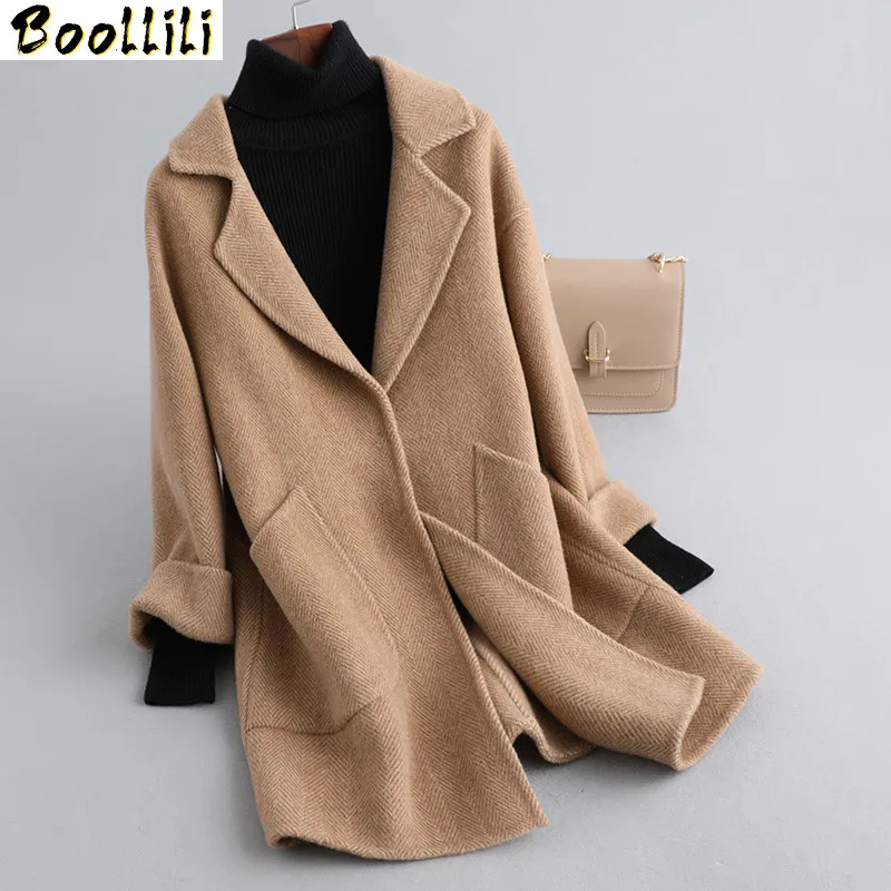 

wool Boollili 100% coat autumn winter jacket women clothes 2023 double side woolen coat female jacket manteau femme