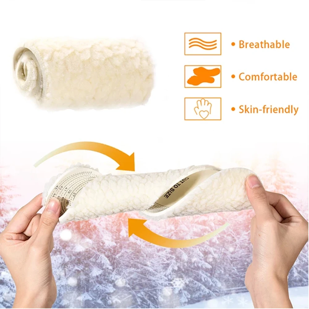 Wool Warm Heated Insoles for Kids And Adult Winter Shoes Thermal Thickened Artificial Cashmere Shoes Inserts Snow Boots Warm Pad