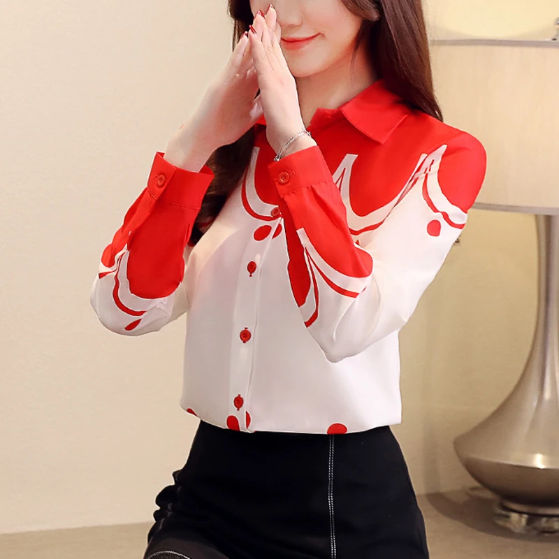 Women Elegant Chiffon Printed Blouse Shirts Office Ladies Long Sleeve Women Fashion Clothes Womens Tops blusas mujer de moda