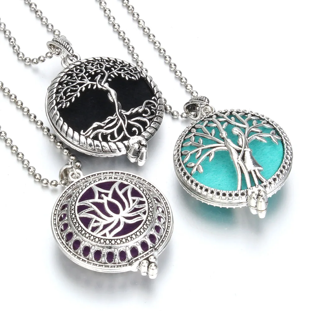 Aromatherapy Necklace Tree of Life Diffuser Jewelry Vintage Open Locket Pendant Essential Oil Perfume Aroma Diffuser Necklace