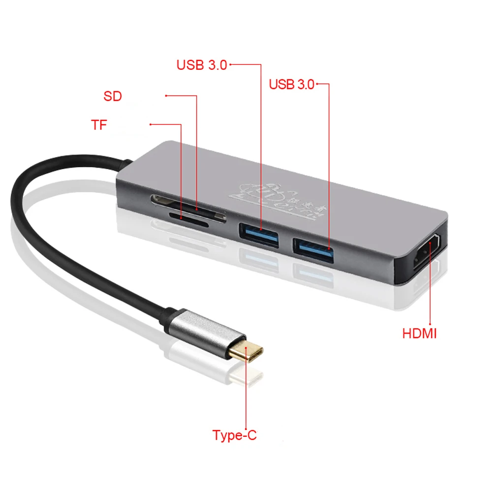 PCER USB-C HUB tipo C HUB a USB 3.0 tipo c adattatore HDMI lettore di schede SD/TF HUB tipo-c convertitore 5 in 1 Thunderbolt 3