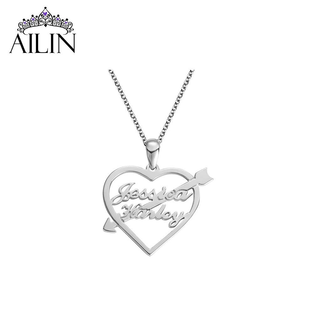 

AILIN Dropshipping Personalized Stainless Steel Engraved Name Heart Arrow Necklace Rolo Chain Gift for Lover Valentine's Day