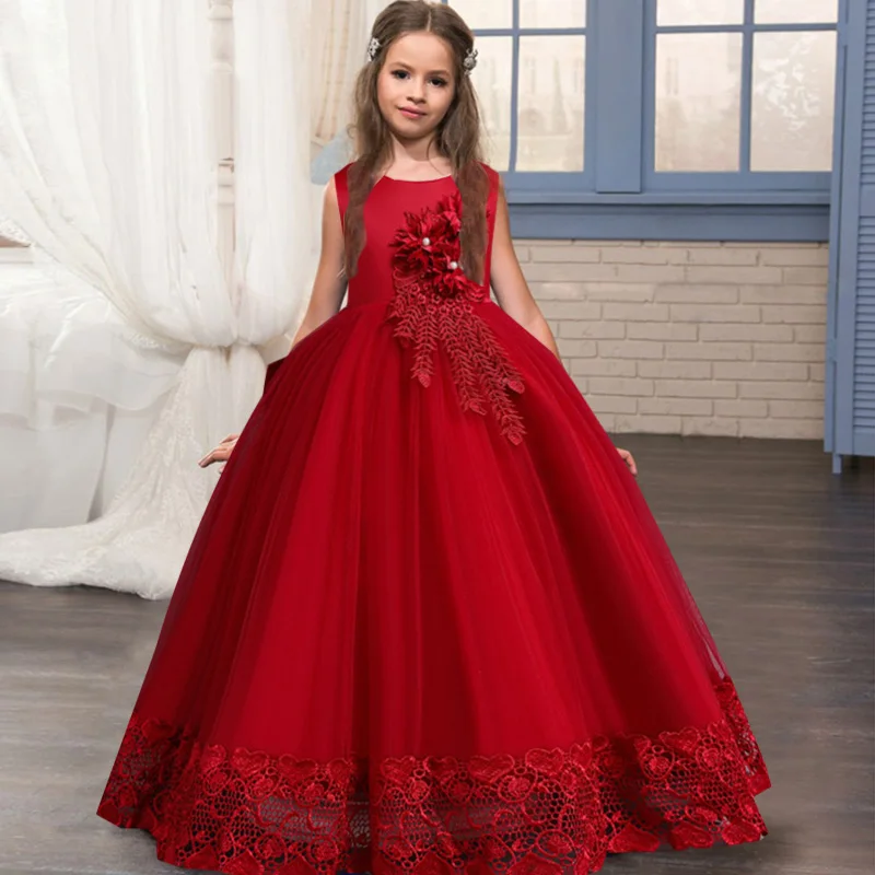 Girls Formal Wedding Flowe Bridesmaid Dress Kids Princess Party Pageant Formal Evening Clothes 12 13 14 YWear Children Costume