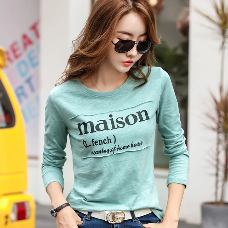 

Camisas Mujer 2020 Spring T Shirt Women Long Sleeve Letter Print Woman Clothes Korean Tshirt Tops Cotton Fashion T-Shirt Femme