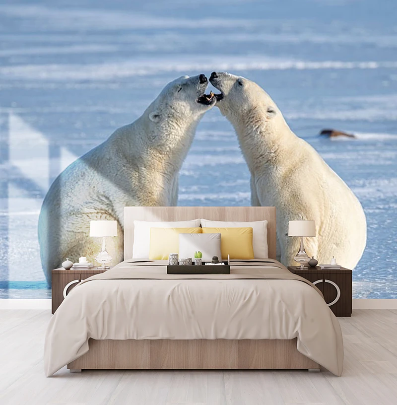 

Custom Photo Mural Non-woven Wallpaper 3D Animal Ice and snow land Polar bear Children Room Bedroom Home Decor Wall Painting