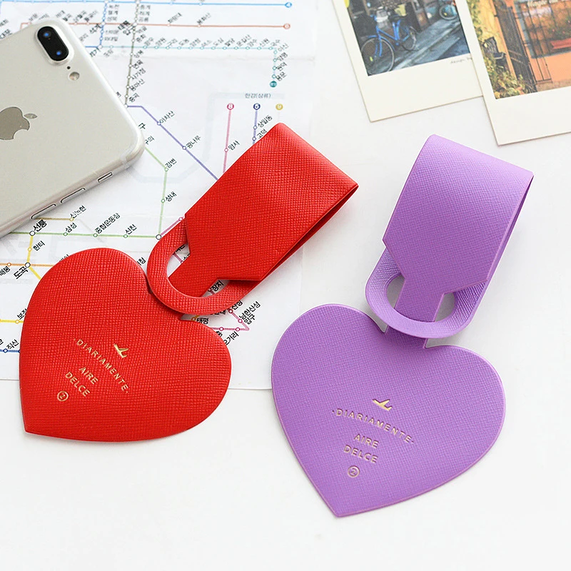 Simple Heart Shape Leather Luggage Tag Women Travel Suitcase ID Address Holder Girls Baggage Tags Boarding Bag Portable Label