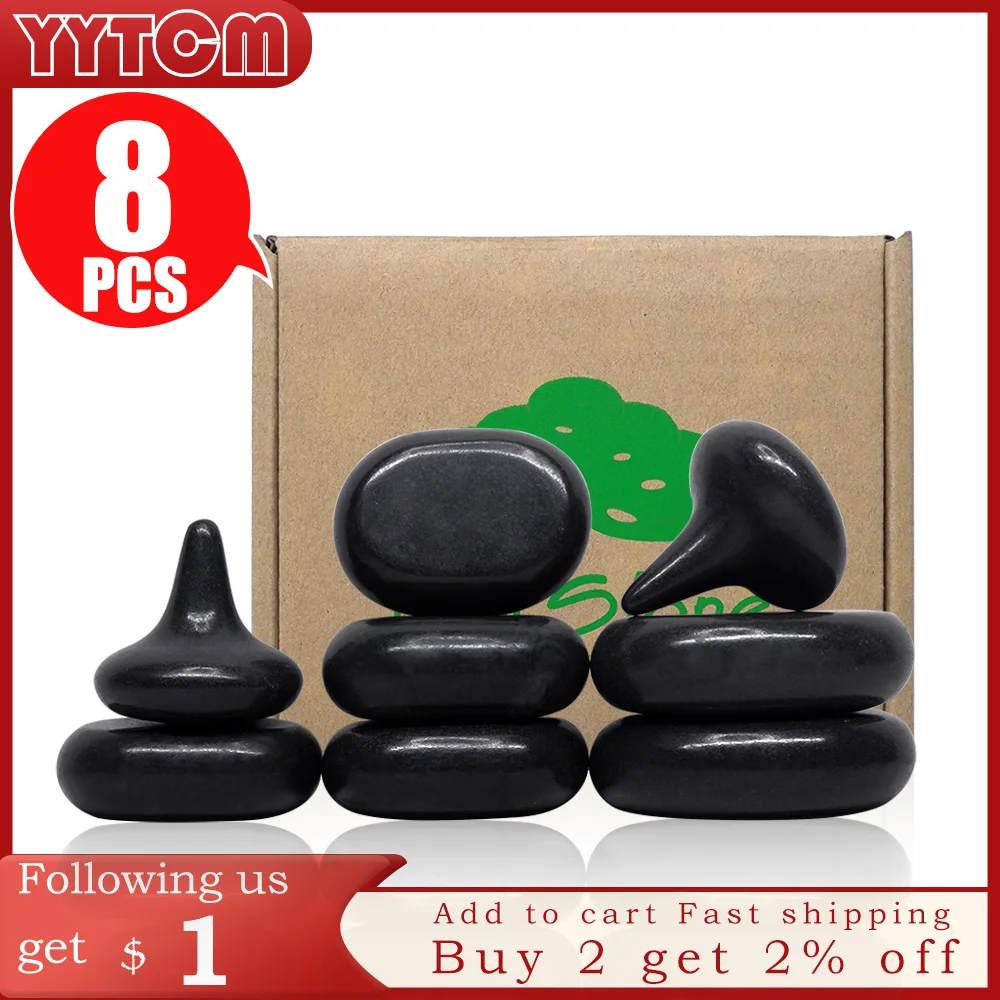 Tontin 8pcs/set Hot Stone Massage Set Heater Box Relieve Stress Back Pain Health Care Lava Basalt round massage tool Stones