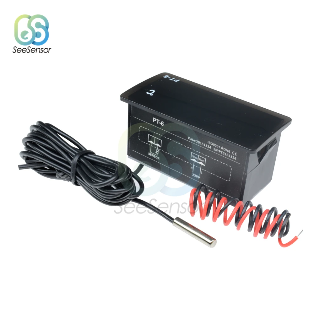 PT-6 Kỹ Thuật Số Xe Nhiệt Kế Xe Đồng Hồ Đo Nhiệt Độ Màn Hình AC 220V -40 ~ 110C Ô Tô Nhiệt Kế 2M NTC Cảm Biến