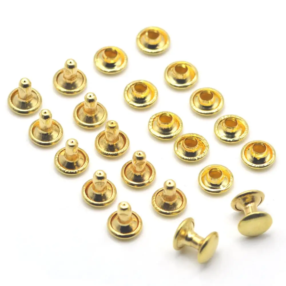 100pcs Brass Material Round Double Cap Rivets Stud Punk Collision Rock Leathercraft Shoe Bag Belt Garment Bracelet Accessories