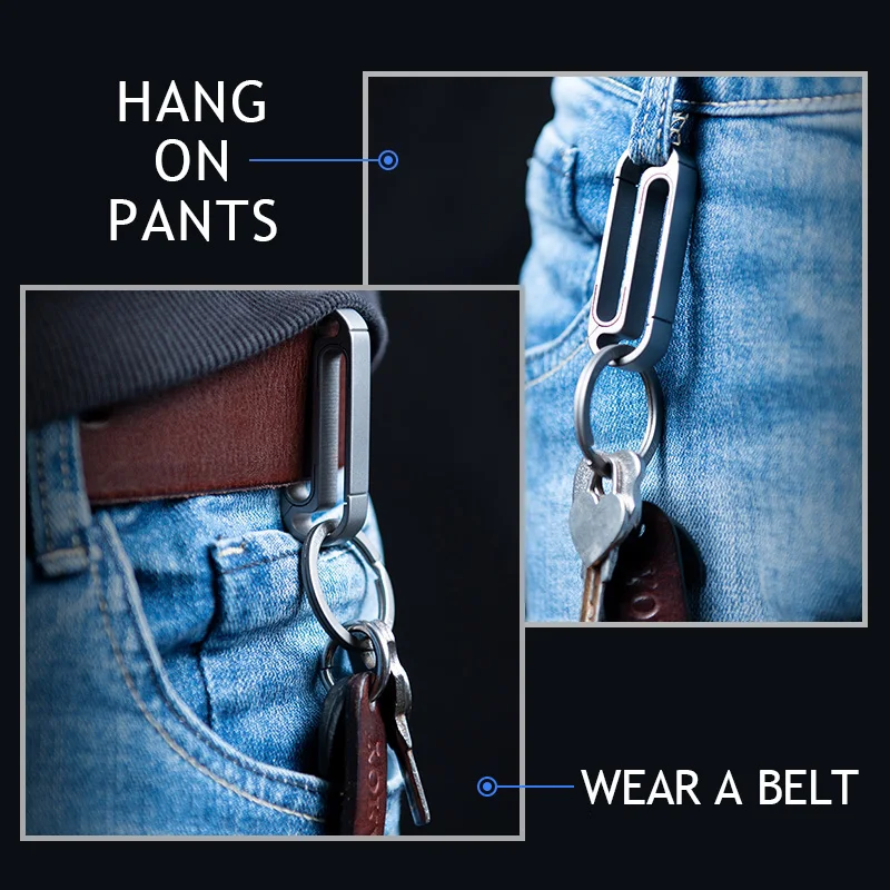 Real Titanium Keychain Luxury Car Key Ring Waist Hanging Buckle Belt Carbine Super Lightweight EDC Key Holder for Man Best Gift