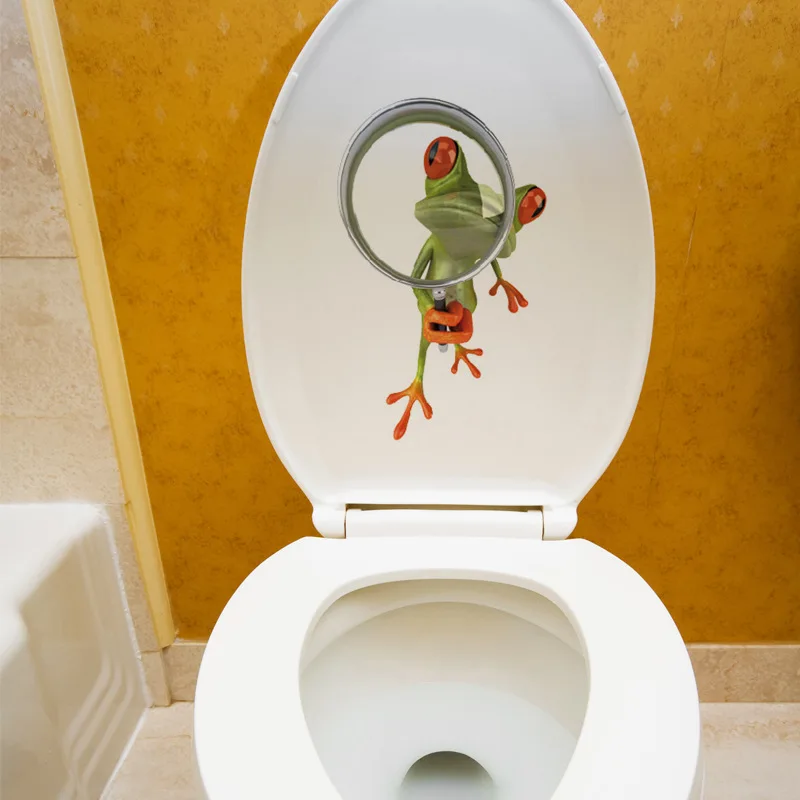 New 3D funny Frog toilet sticker creative green frog wall Stickers vinyl waterproof bathroom Toilet decals mural home decoration