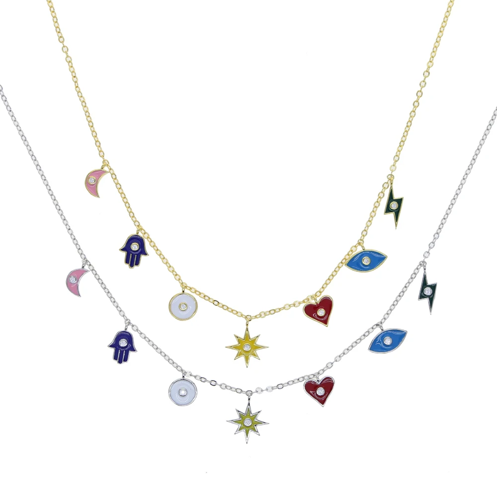 Gargantilla con colgante de Moana Kolye para mujer, collares con dijes pequeños de esmalte, collar con colgante de ojo, estrella, Luna y corazón, joyería 2021