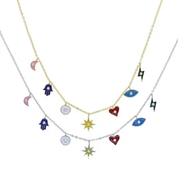 Choker Kolye Moana Pendant Necklaces 2021 New Hot Sale Enamel Small Charms Necklac Eye Star Moon Heart Pendant Women Jewelry