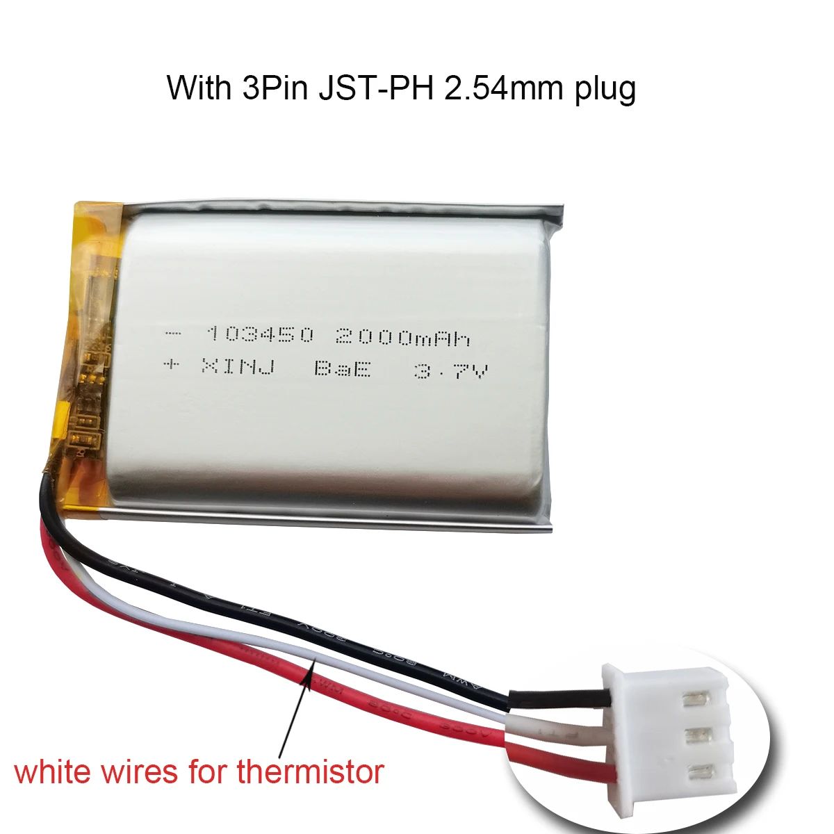 

3.7V 2000mAh 7.4Wh Rechargeable 3-Wires Thermistor Polymer Li Lithium Battery 103450 3pin 1.5 2.0 2.54 For DashCam GPS Dashcam