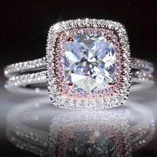 Milangir Real   Rings for Women Blue Green White Ring  Cushion  Romantic  Engagement Jewelry