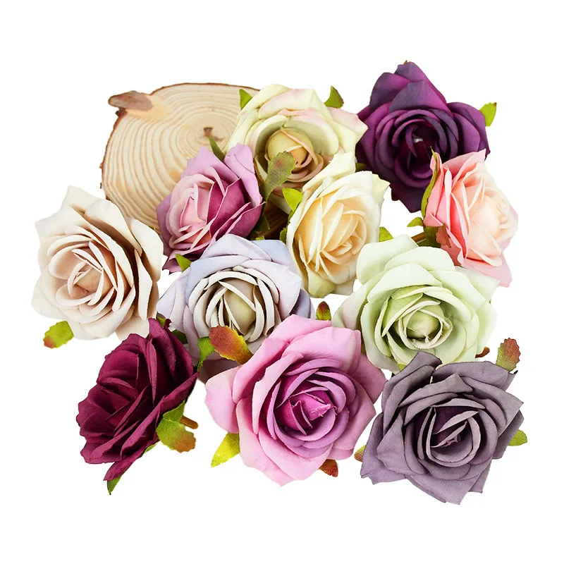 5/10Pcs 7cm Silk Rose Head Artificial Flower Silk Leaves For Home Wedding Birthday Party Decor DIY Wreath Scrapbook Fake Flowers