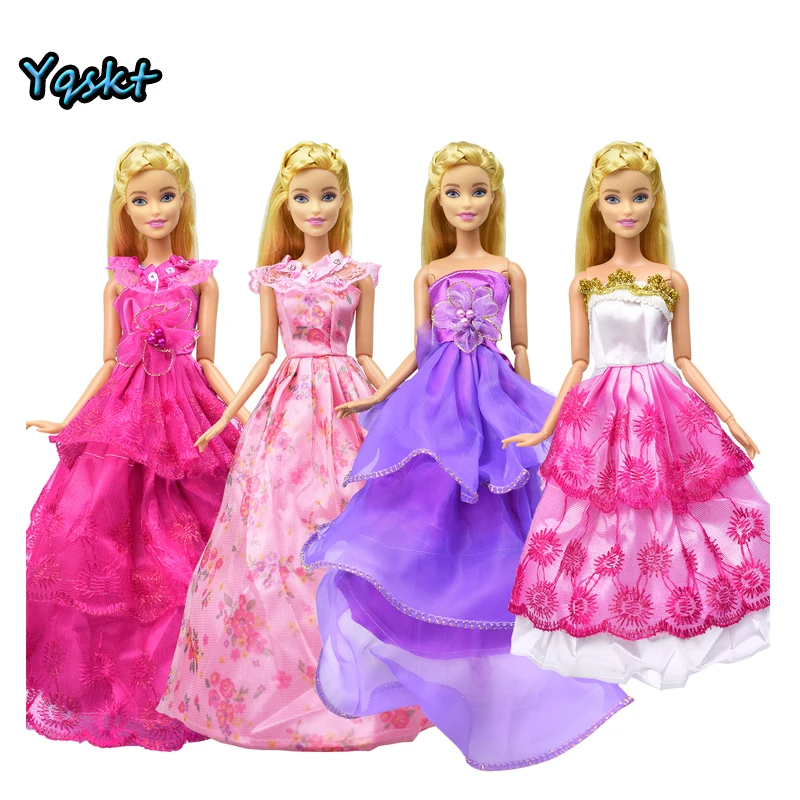 10 Pcs/set (4 Dress+6 Necklace)Wedding Dress Princess Gown High Quality Clothing Beautiful Evening Dress for 12 Inch Doll Dress