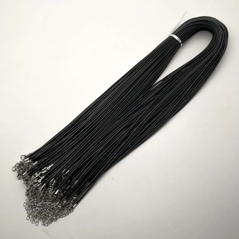 Fashion 2.0MM 45cm 60cm 70cm +5cm black Wax rope lobster clasp necklace lanyard Jewelry pendant cords 100pcs/lot Good quality