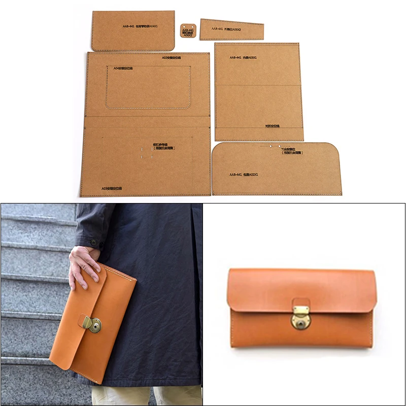 

1Set DIY Kraft Paper Template Fashion Men's and Women's Casual Clutch Leather Craft Pattern DIY Stencil Sewing Pattern 29cm*16cm