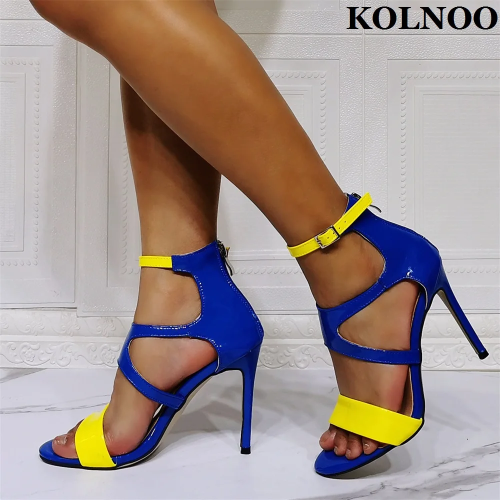 

Kolnoo New Hot Sale Handmade Womens High Heeled Sandals Twotones Buckle Ankle Strap Open-toe Summer Evening Xams Fashion Shoes