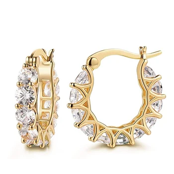 Huitan Full Paved Crystal CZ Hoop Earrings for Women Dazzling Accessories Wedding Party…