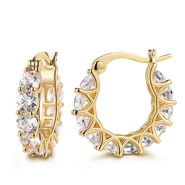 Huitan Full Paved Crystal CZ Hoop Earrings dla kobiet Olśniewające akcesoria Ślubne Przyjęcie Delikatny prezent urodzinowy Biżuteria Statement