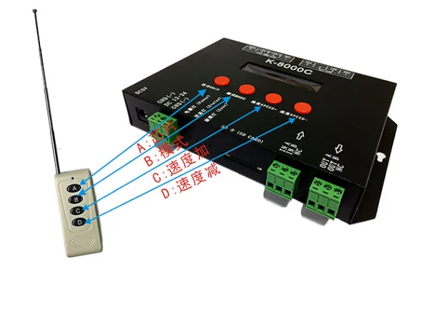 K-8000C programmable DMX/SPI SD card  pixel controller;DC5-24V for RGB full color led pixel light strip WS2811 WS2812B APA102