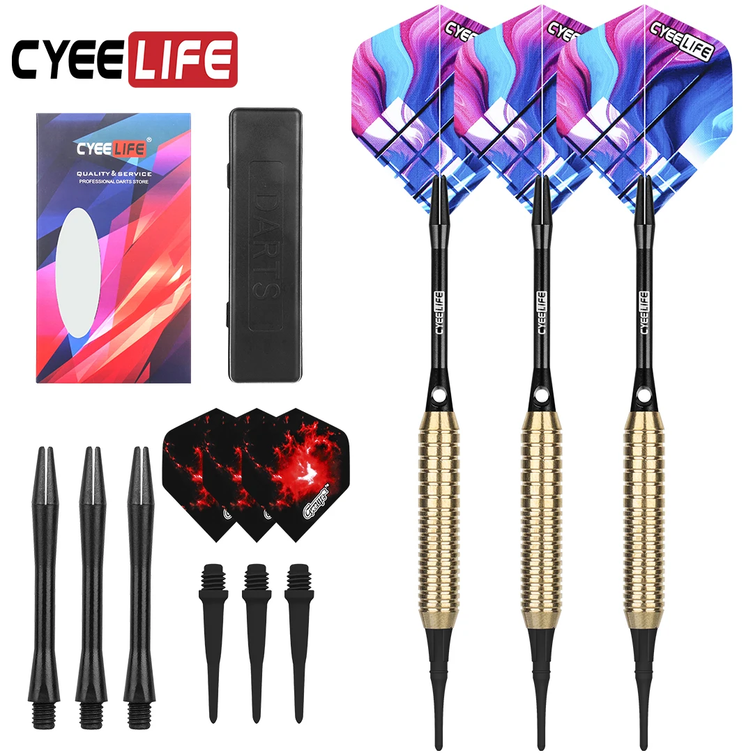 CyeeLife-18g 소프트 다트 알루미늄 샤프트, 고무 링 포함, 다트 홀더, 운반 케이스, 패밀리 바, 엔터테인먼트 게임, 3 색