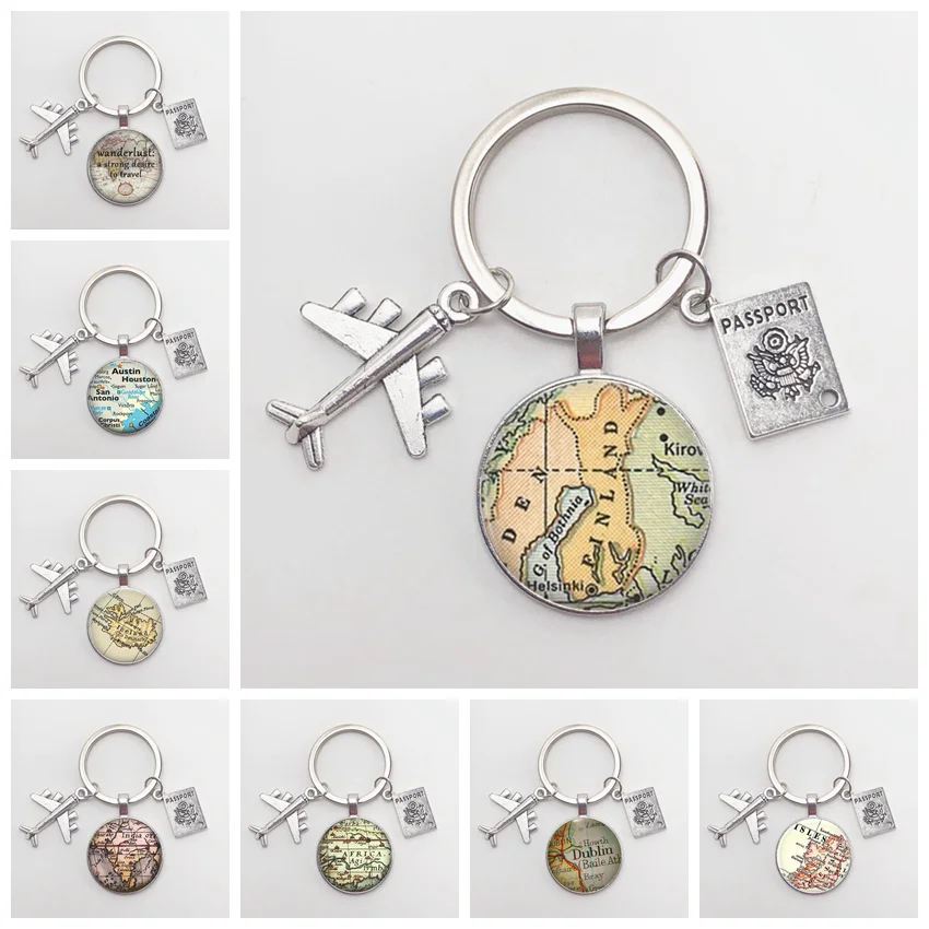 

2020 vintage World Travel City Map Keychaines New York Florence Finland Los Angeles Africa UK hometown map badge Keychain
