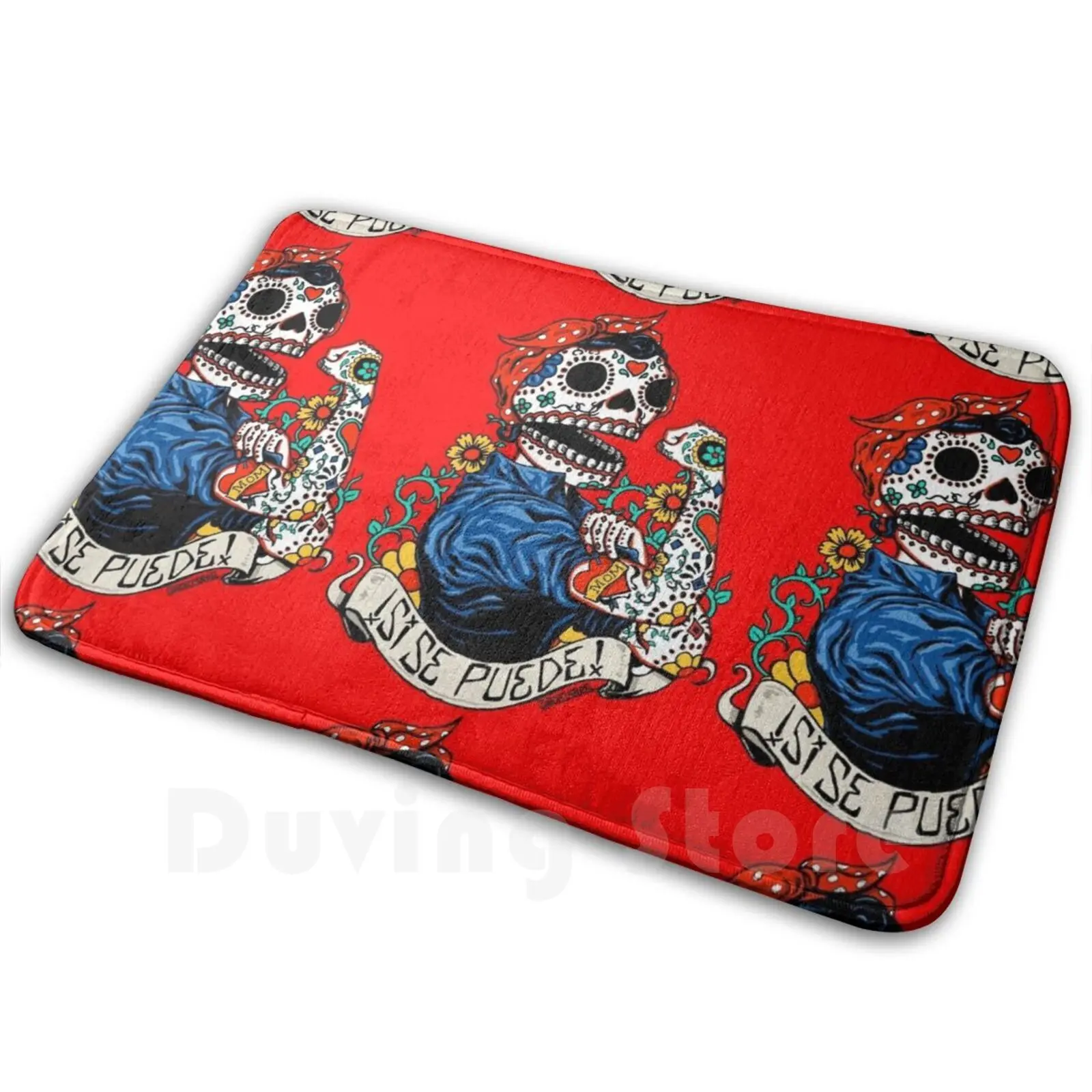 Rosie Skull Mat Rug Carpet Anti-Slip Floor Mats Bedroom Rosie The Riveter Skull Skulls Rosie Feminism Feminist Calavera Skull