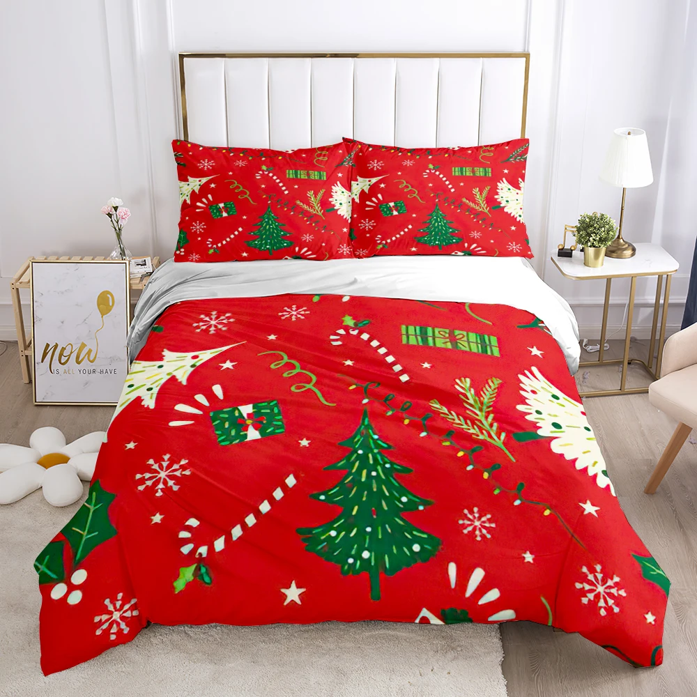 

Red Christmas Bedding Set Luxury Cartoon Duvet Cover and Pillowcase Set Kids Bed Comforters Twin Full Queen Size Bed Set