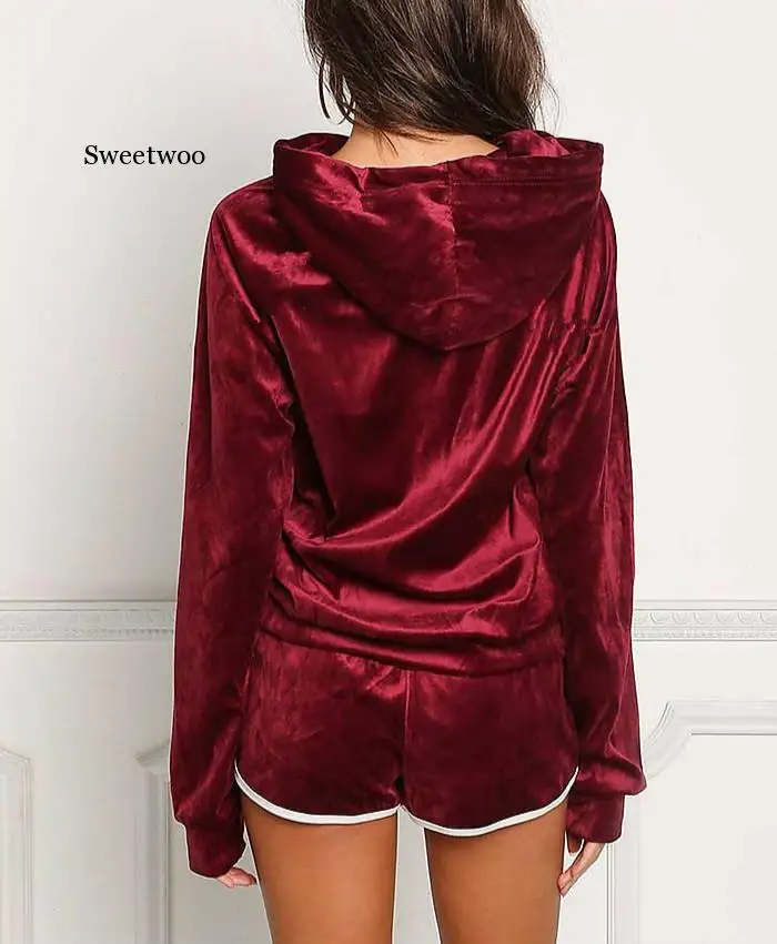 Velvet autumn and winter new style hooded casual sports suit women