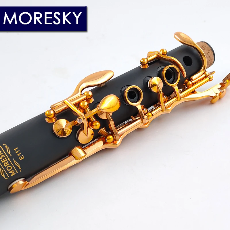 MORESKY Bb Clarinet Lacquer Gold 17 Keys Sib Klarnet Black