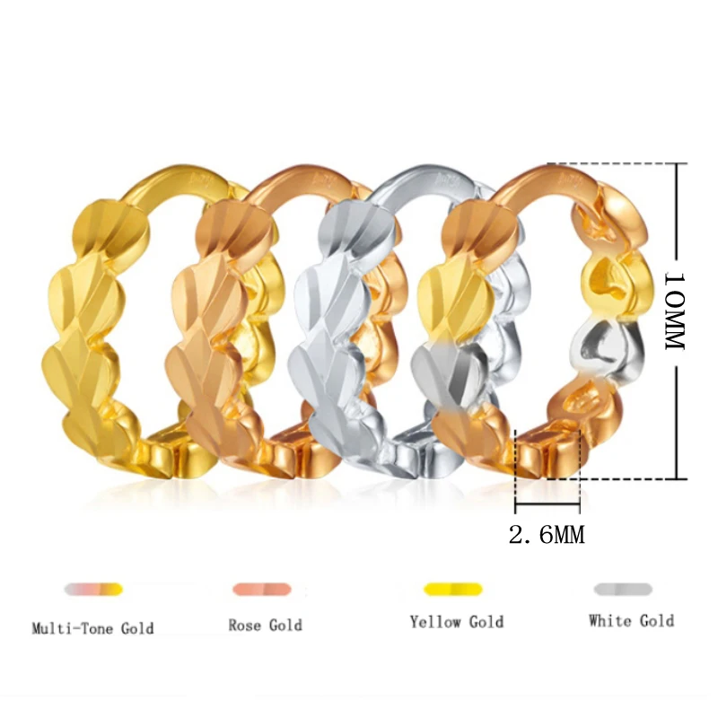 

New Pure 18K Multi-Tone Gold Earrings 10x10x2.6mm Bueutiful Pattern Ear Hoop For Woman