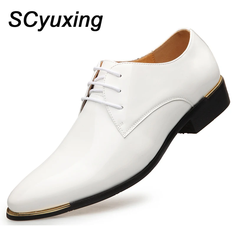 2023 Man Wedding White Shoes Rubber Sole EXTRA Size 47 48 Man Business Dress Lether Flats Patent Leather Shoes For Man