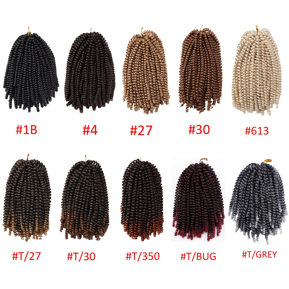 Ombre Spring Twist Hair Synthetic Crochet Braids Pre Looped Braiding Hair Extensions for Black Women 30Roots Bomb Twist 8Inch