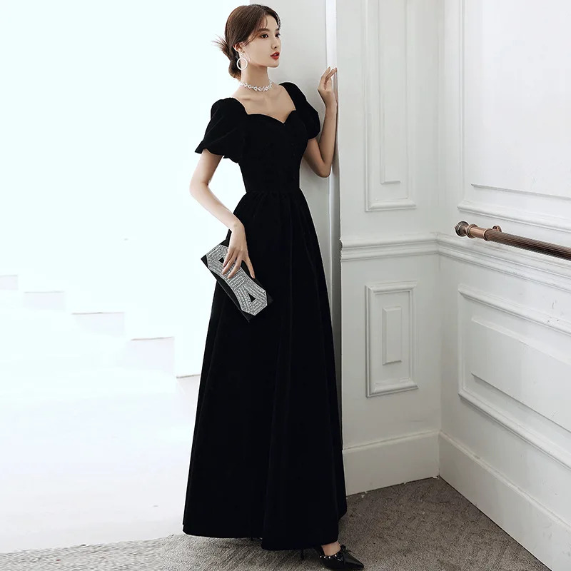 Women Semi-Formal Dress Sweetheart Mono Elegant Party Gowns Floor-Length Straight Cap Sleeve Chiffion Simple Bar Mitzvah Dress